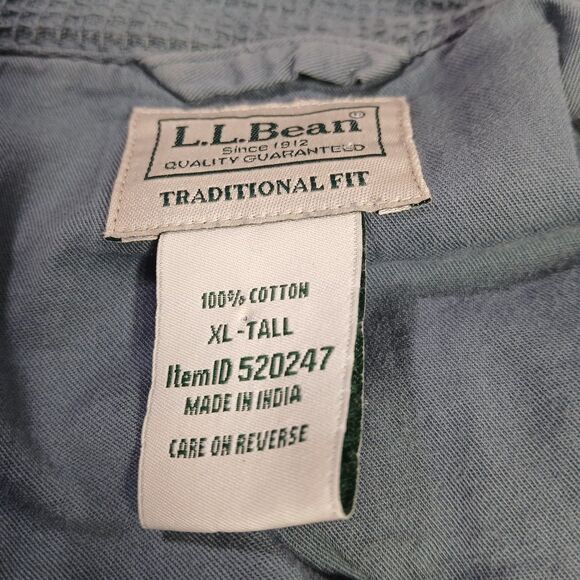 LL Bean Mens XL Tall Blue Waffle Knit Short Sleeve Shirt Camp Loop Collar Button - Picture 4 of 9